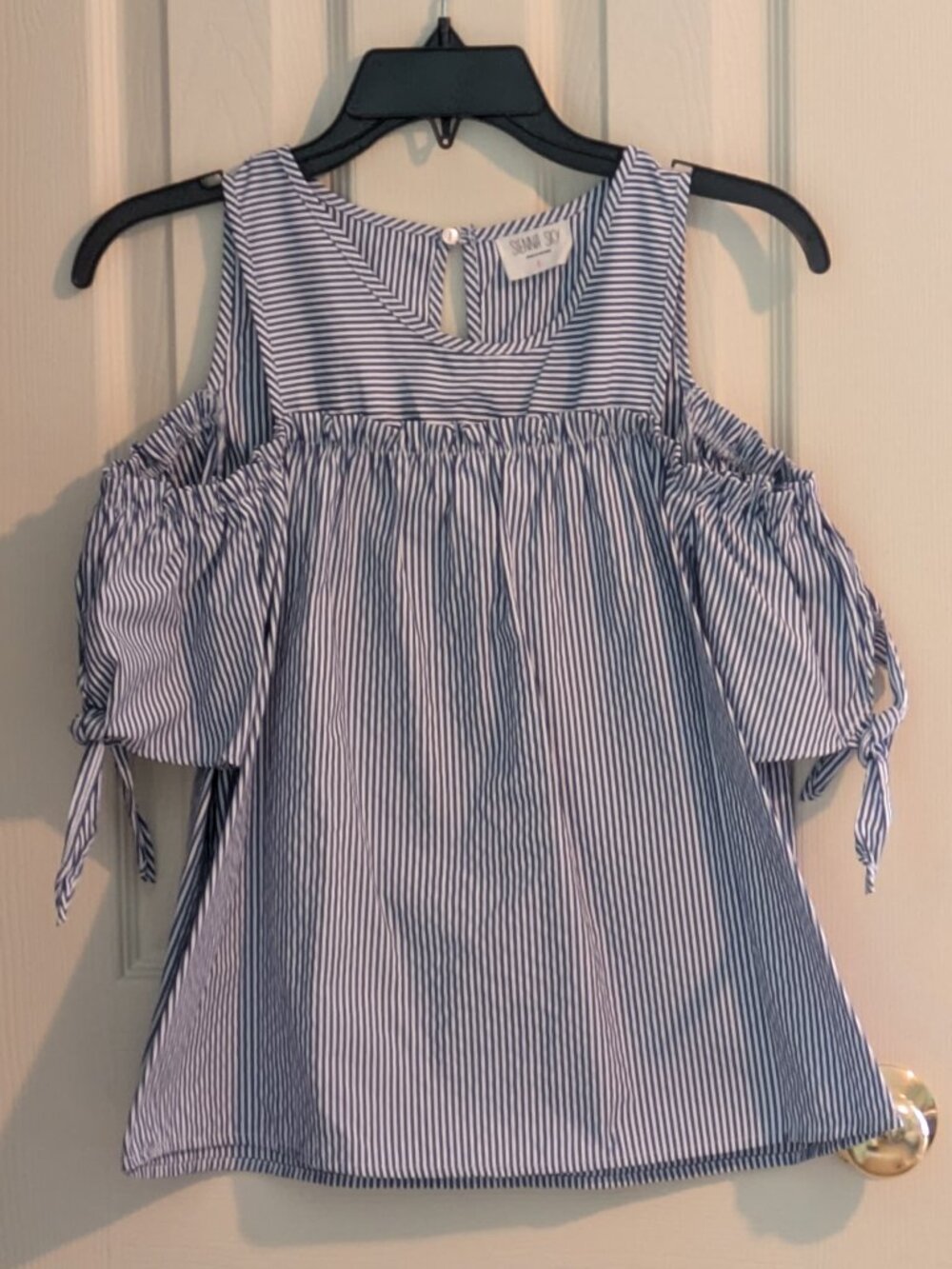 Sienna Sky Blue & White Stripe Cold Shoulder Top
